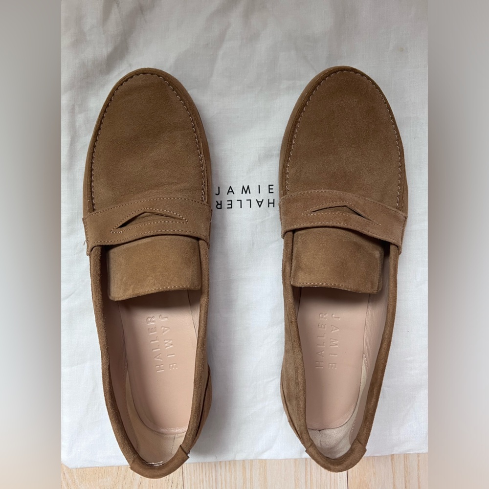 Jamie Haller suede penny loafer, Clove, size 39